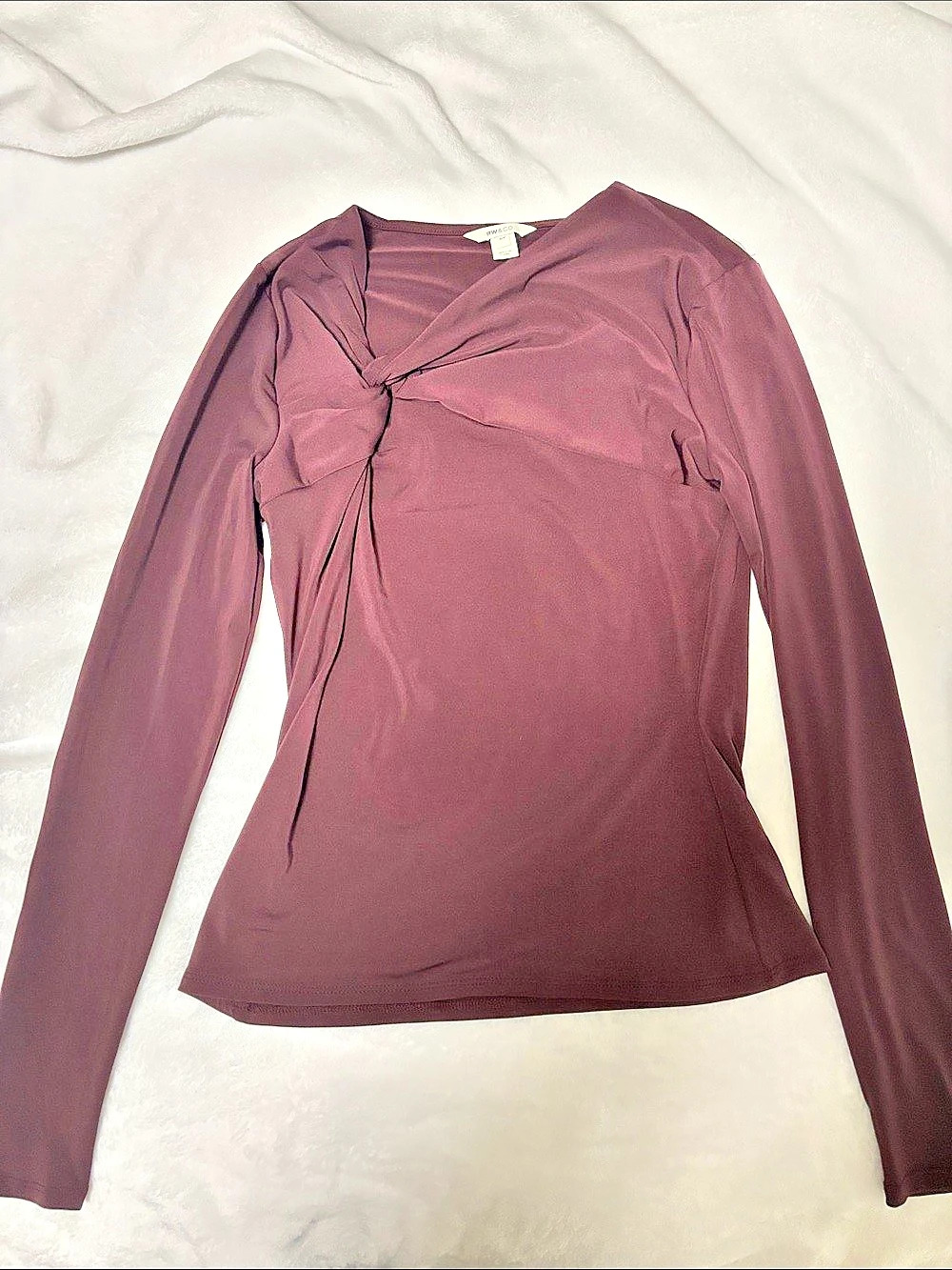 RW&CO. Long-Sleeve Top with Crossover Draped Mock Neckline. Long-Sleeve